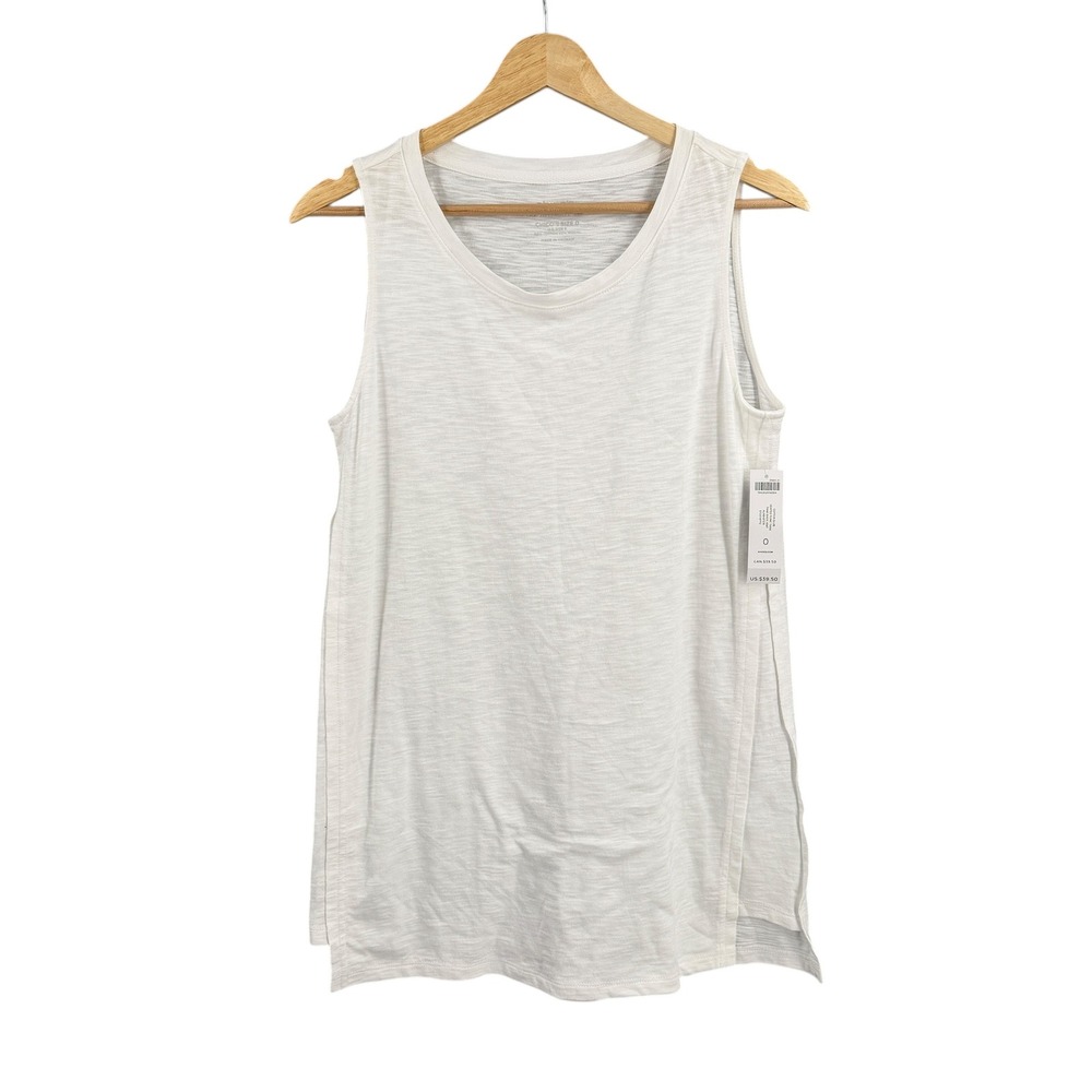 Chicos Tunic Tank Top White Slub Cotton Modal Vented Hem New Size Small or 0